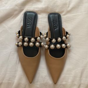 Zara flat mules with faux pearls